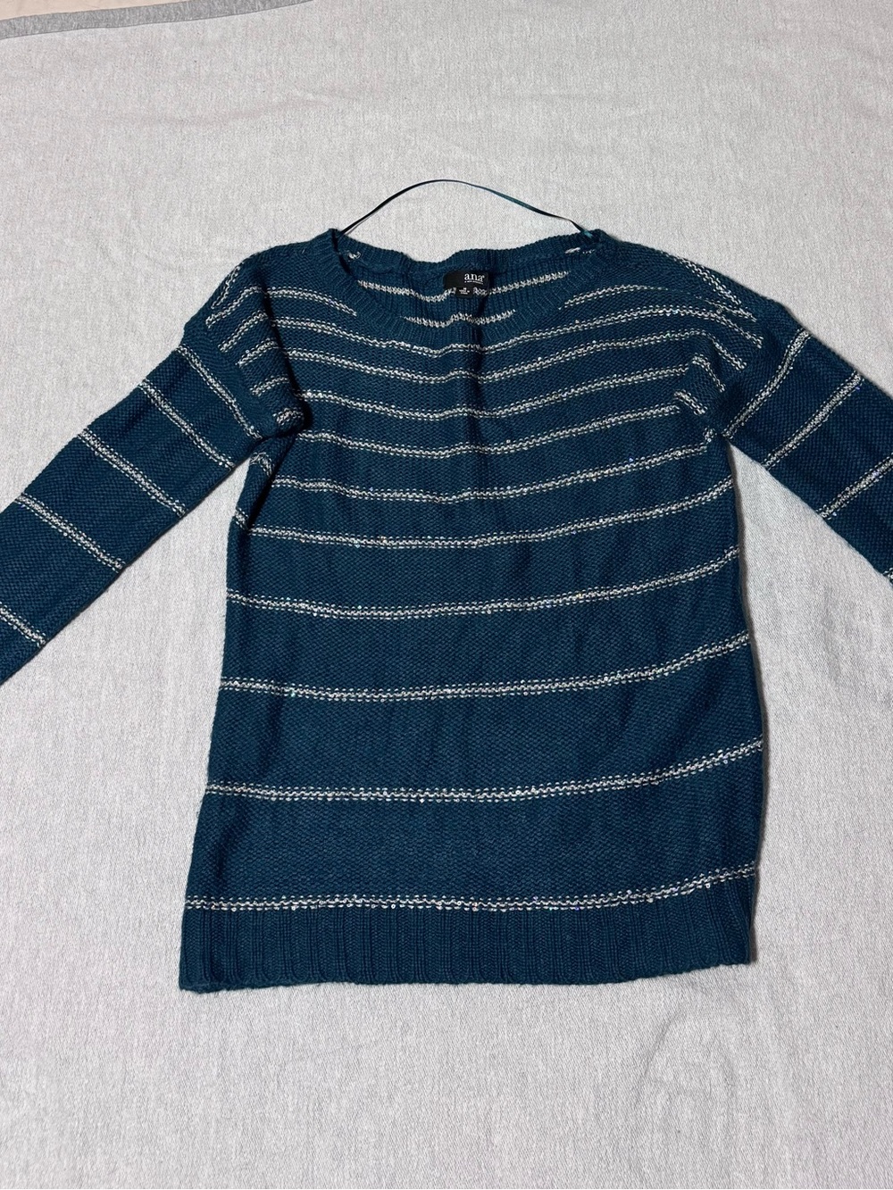 a.n.a teal Crewneck Sweater with Cream Stripes